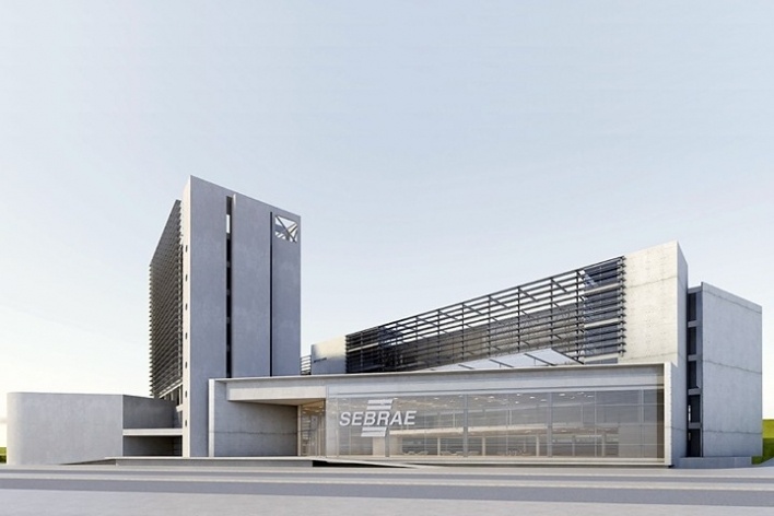 Centro de Referência em Empreendedorismo do Sebrae-MG, pavilhão – embasamento, 2º lugar. Arquiteto Francisco Spadoni, 2008<br />Desenho escritório 