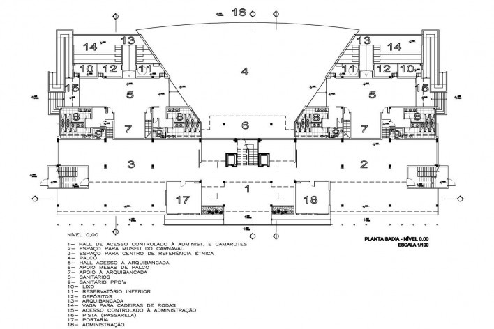 Arquibancada Palco - planta do pavimento térreo - nível 0.00 [Desenho do escritório]