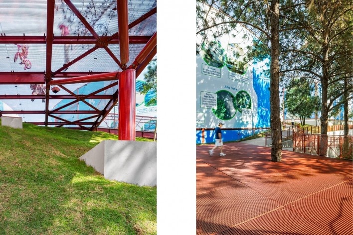 Parque Sabesp Butantã, detalhe da estrutura do mirante. Levisky arquitetos estratégia urbana<br />Foto Ana Mello 