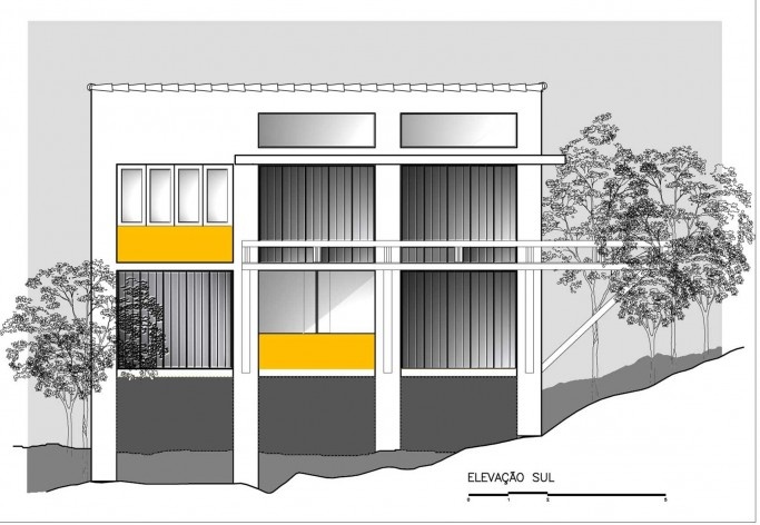 Elevação Sul. Residência Vianna Peres/ Ubatuba, SP – Arq. Fernando Vianna Peres
