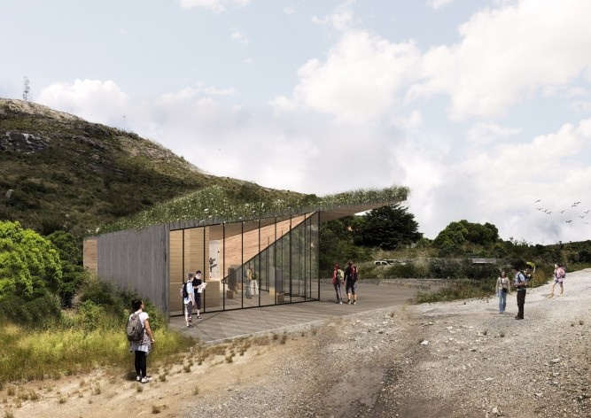 Parque Nacional de Itatiaia, maquete eletrônica do Núcleo da Montanha (receptivo da parte alta / sistema construtivo em woodframe), Rio de Janeiro Brasil / Minas Gerais Brasil, 2017. Arquitetos Pedro Paes Lira, Manoela Machado, Camila Sanches, Giulia Cors<br />Imagem divulgação  [Acervo Natureza Urbana]