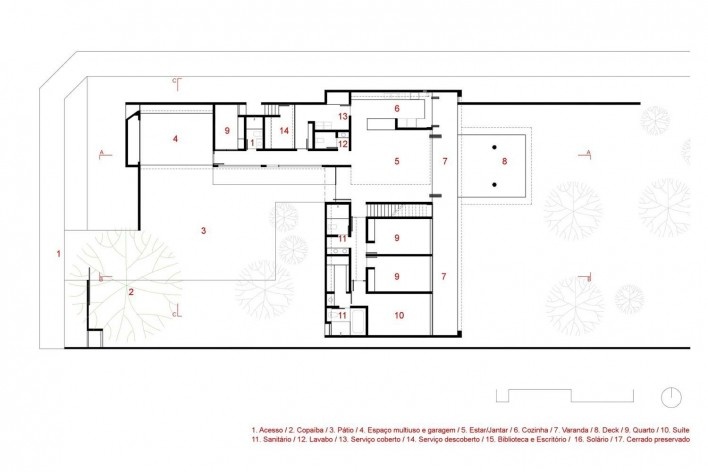 Arquiteto Fabiano Sobreira. Casa da Copaíba, Brasília, 2012. Planta do terraço