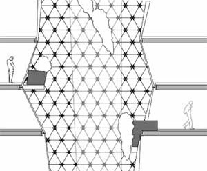 Vão interno com trama de PVC - detalhe<br />Imagem dos autores do projeto 