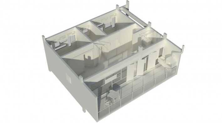 Axonometria da unidade. Concurso Habitação para Todos. CDHU. Edifícios de 6/7 pavimentos - 2º Lugar.<br />Autores do projeto  [equipe premiada]
