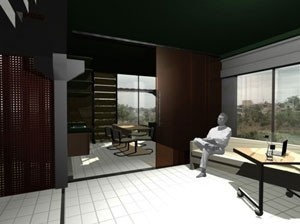 Perspectiva interna da residência 2-6<br />Imagem dos autores do projeto 