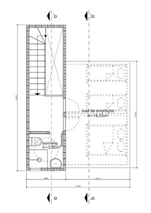 Planta baixa 2º pavimento: banheiro, circulação e área para ampliação<br />Imagem dos autores do projeto 
