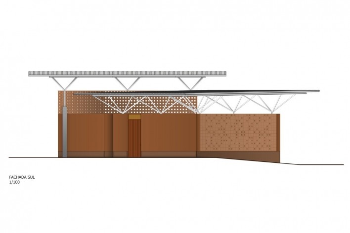 Fachada - Pavilhão da arquitetura em terra<br />Desenho Abiola Akandé Yayi e Robert Soares 
