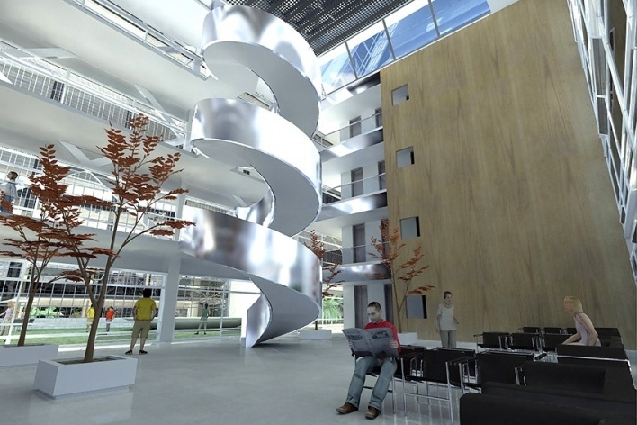 Centro de Referência em Empreendedorismo do Sebrae-MG, vista interna, 1º lugar. Arquiteto Andreoni da Silva Prundêncio, 2008<br />Desenho escritório 