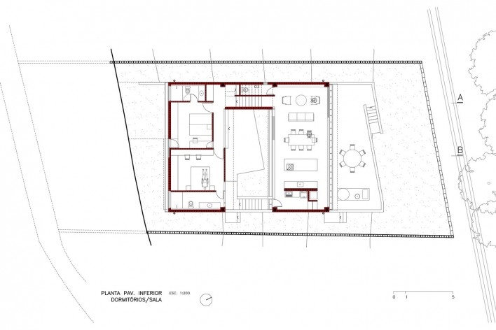 Casa APF, planta pavimento inferior, Bragança Paulista SP Brasil, 2021. Arquiteto Carlos Ferrata<br />Imagem divulgação  [Acervo Carlos Ferrata]