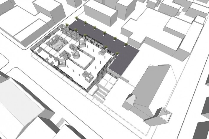 Vista em perspectiva do 2º pavimento
<br />Elaboração Edson Mahfuz 