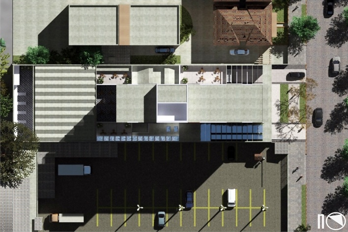 Nova Sede da AACRT – Associação dos Aposentados da Companhia Riograndense de Telecomunicações, implantação. Moojen & Marques Arquitetos Associados + Arquiteto Cláudio Ferraro, 2008<br />Desenho escritórios 