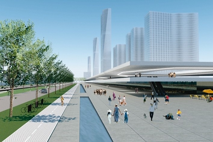 Infrastructural axis and linear park<br />Desenho da equipe / Team's drawing 