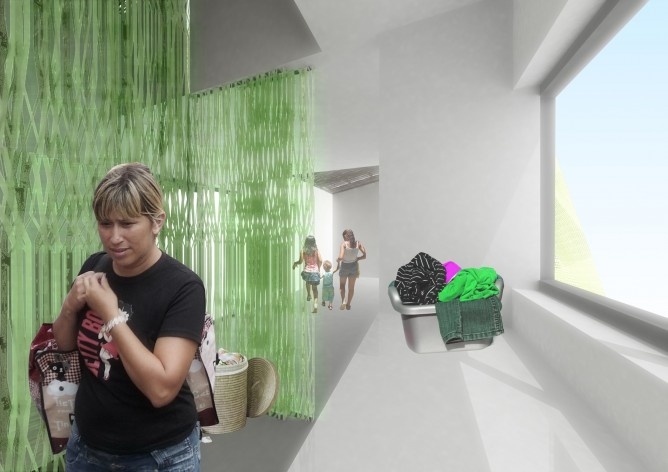 Perspectiva interna. Concurso Habitação para Todos. CDHU. Casas escalonadas - 2º Lugar.<br />Autores do projeto  [equipe premiada]