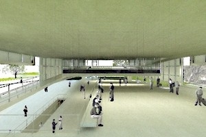Vista da praça - elemento articulador<br />Imagem dos autores do projeto 