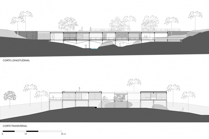 Casa Grelha, cortes, Serra da Mantiqueira SP. Forte, Gimenes & Marcondes Ferraz Arquitetos, 2007<br />Desenho escritório 