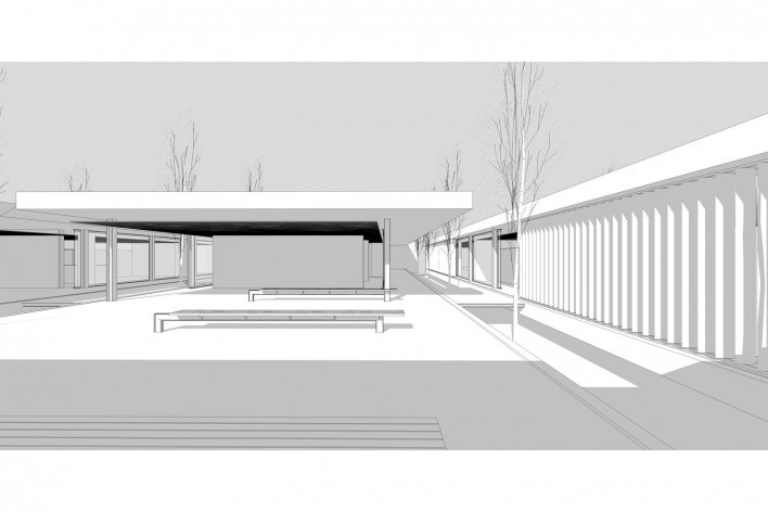 Aulário 3 (unidade de Alicante), vista interna, San Vicente del Raspeig, Alicante, Espanha, 2000. Arquiteto Javier Garcia-Solera<br />Modelo tridimensional e imagem Edson Mahfuz 