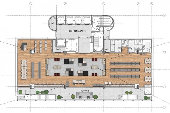 Sesc Avenida Paulista, planta 13º pavimento - biblioteca, escritório Königsberger Vannucchi, 2018<br />Imagem divulgação  [Königsberger Vannucchi Arquitetos Associados]