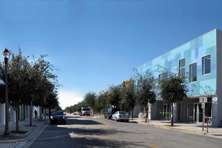Rua com oliveiras, Design District<br />Foto Victor Hugo Mori 
