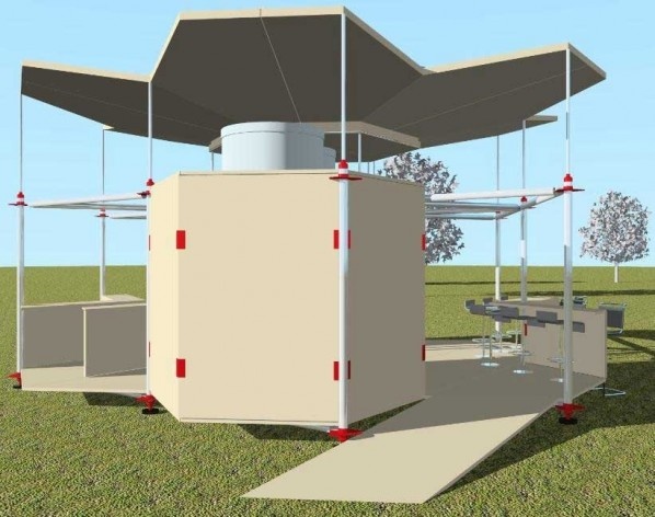 Projeto de quiosque para parques públicos de São Paulo.Perspectiva. Glaucia Castedo Silveira, Guilherme Sanches Rodrigues de Oliveira, Isabela Lopes Ferreira Leite, Pedro Dias Martarello, Priscila de Almeida Gavião. Menção honrosa categoria estudantes, 20