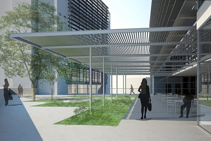 Centro de Referência em Empreendedorismo do Sebrae-MG, praça elevada, 2º lugar. Arquiteto Francisco Spadoni, 2008<br />Desenho escritório 