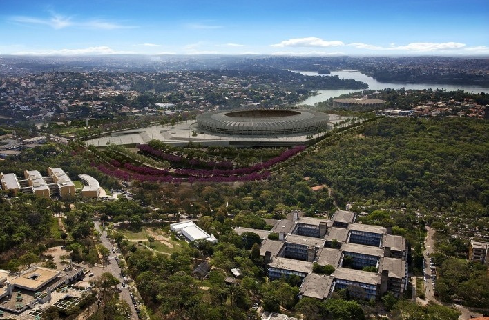 Novo Mineirão, vista panorâmica, Belo Horizonte MG. Projeto de reforma e adequação para Copa 2014 do escritório BCMF Arquitetos<br />Foto Alberto Andrich / BCMF Arquitetos 