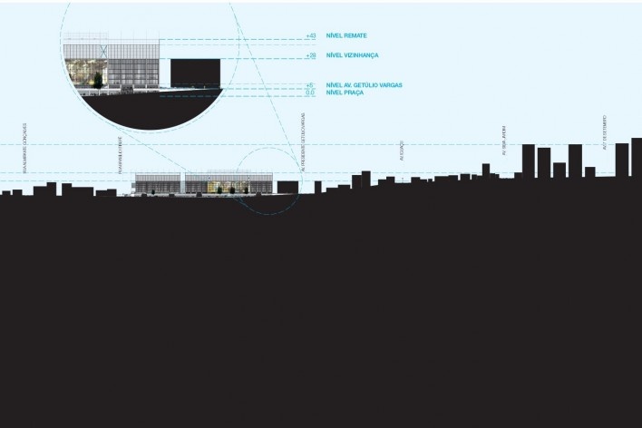 Complexo Esportivo e Cultural Clube Atlético Paranaense, corte com entorno, Curitiba. Arquiteto Carlos Arcos<br />Imagem divulgação 