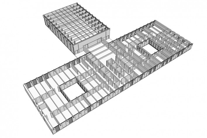 Saint Catherine’s College, vista interior do refeitório, Oxford, Inglaterra, 1959-1964, arquiteto Arne Jacobsen<br />Modelo tridimensional de Edson Mahfuz e Ana Karina Christ 