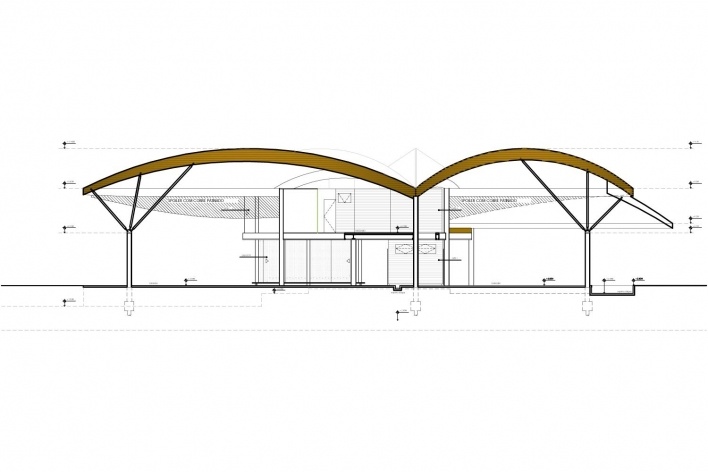 Casa Folha, corte longitudinal, Angra dos Reis RJ. Mareines + Patalano Arquitetura, 2008<br />Desenho Mareines + Patalano Arquitetura 