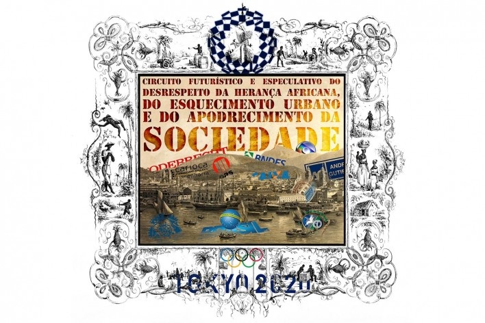 Pôster para a intervenção Circuito Futurístico e Especulativo do Desrespeito da Herança Africana, do Esquecimento Urbano e do Apodrecimento da Sociedade, autoria de Pedro Victor Brandão e Laura Burocco<br />Foto divulgação 