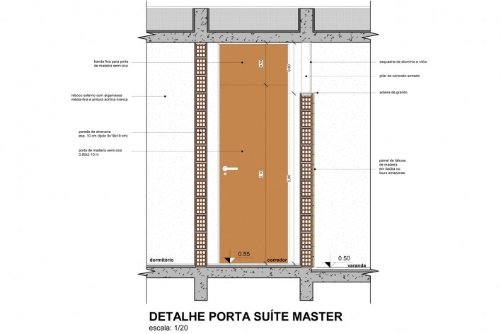 Detalhe porta da suíte master<br />Otra Arquitetura 