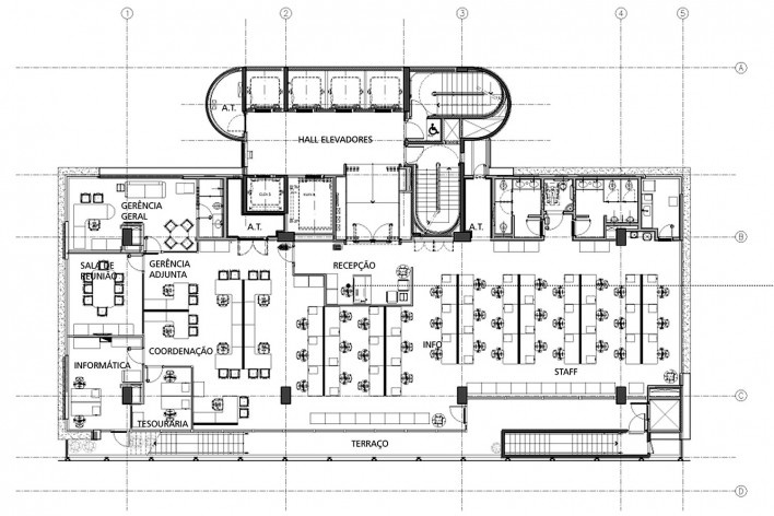 Sesc Avenida Paulista, planta 7º pavimento - administração, escritório Königsberger Vannucchi, 2018<br />Imagem divulgação  [Königsberger Vannucchi Arquitetos Associados]