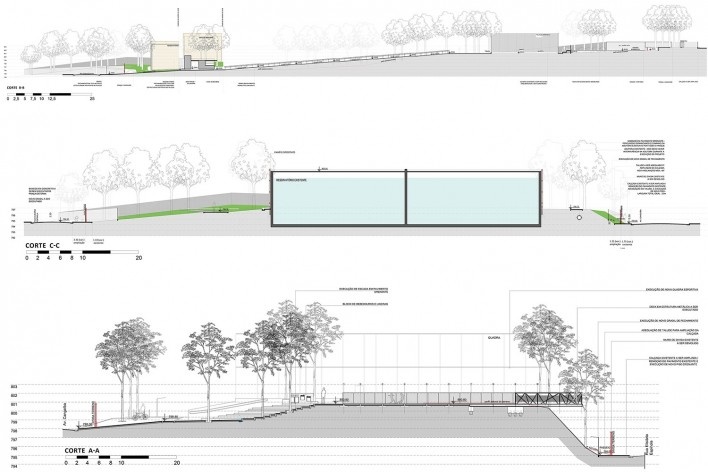 Parque Sabesp Cangaíba, cortes. Levisky arquitetos estratégia urbana<br />Imagem divulgação 