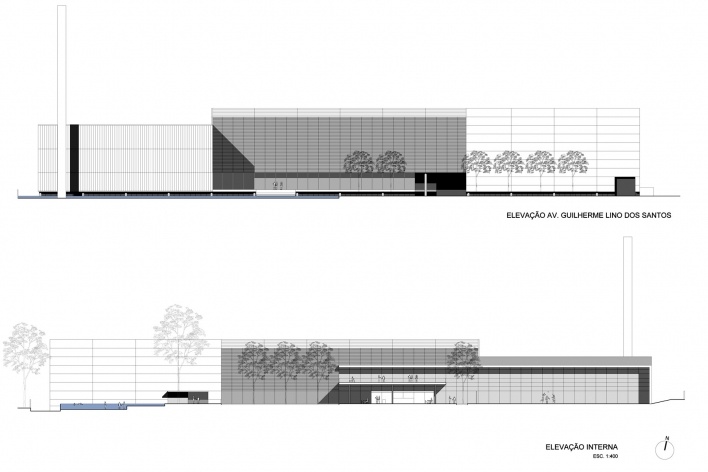 Concurso de Propostas Arquitetônicas para o futuro SESC Guarulhos, elevações, 4º lugar. Escritório Libeskind Llovet Arquitetos<br />Desenhos do escritório 