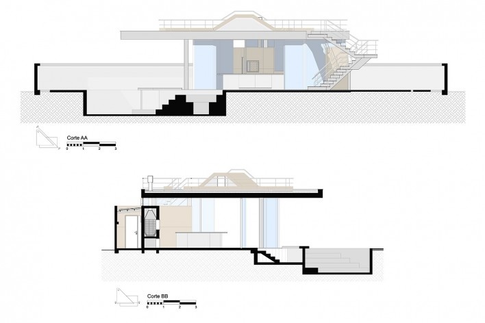 Fix Kiosk, sections AA and BB, Xangri-lá RS Brasil, 2021. Architects Diego Brasil, Anderson Calvi, Natasha Rebelo, Bruna Plucinski and Rodrigo Alves / BR3 Arquitetura<br />Imagem divulgação / Disclosure image / Imagen de divulgación  [BR3 Arquitetura]