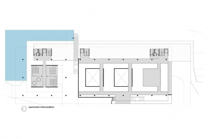 Concurso Internacional para Projeto Arquitetônico do Museu Exploratório de Ciências da Unicamp, planta pavimento intermediário (N654), menção honrosa. Arquitetos Alessandro Muzi, Hernani Paiva e Luiz Kuller, 2009<br />Desenho equipe 