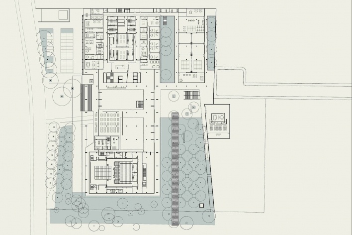 Concurso de Propostas Arquitetônicas para o futuro SESC Guarulhos, planta 2, 8º lugar. Andrade Morettin Arquitetos<br />Desenho equipe 