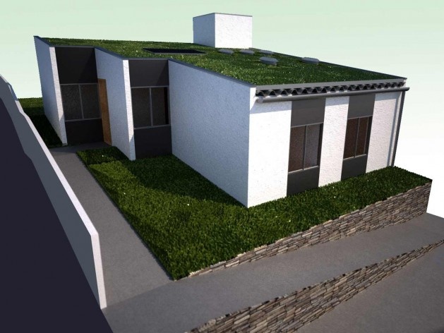Perspectiva externa. Concurso Habitação para Todos CDHU. Casas escalonadas - Menção honrosa.<br />Autores do projeto  [equipe premiada]