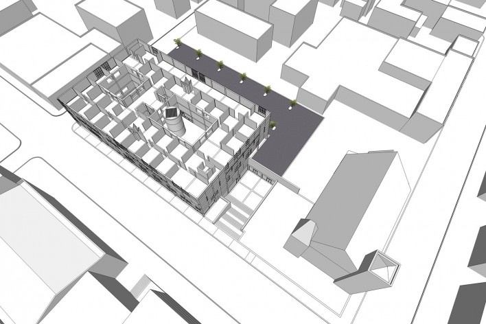 Vista em perspectiva do 4º pavimento<br />Elaboração Edson Mahfuz 