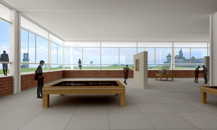 Perspectiva museu com vista ruínas<br />Desenho do escritório 