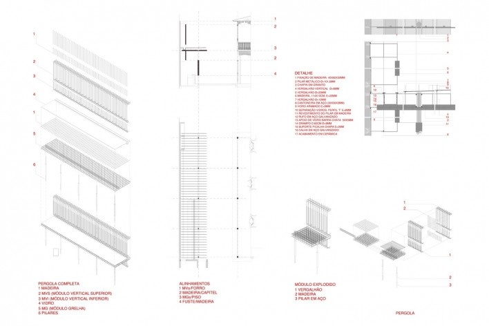 Hostel Villa 25, detalhes pérgola, Rio de Janeiro RJ Brasil, 2016. Arquitetos Rodrigo Calvino e Diego Portas / C+P Arquitetura<br />Imagem divulgação 