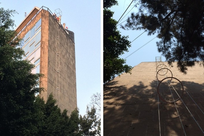 Subsolanus, montagem da instalação, Cidade do México, 2015-2016. Arquitetos Anna Juni, Enk te Winkel e Gustavo Delonero (Vão Arquitetura) + Marina Canhadas<br />Foto divulgação 