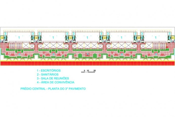 Prédio central - planta do 3º pavimento<br />Zanettini Arquitetura 