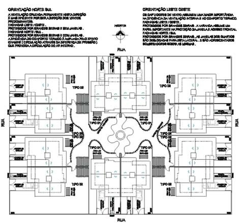 Cobertura e implantação – Na implantação é possível observar a ênfase no convívio social e de lazer ao ar livre, definidos no fundo dos lotes<br />Imagem dos autores do projeto 