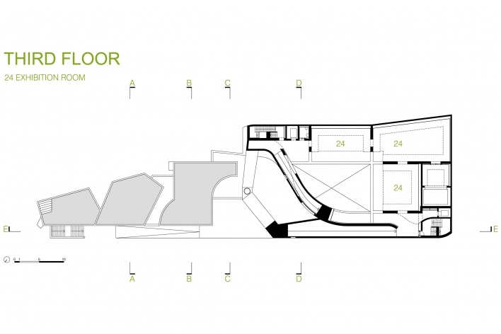 Sede da Fundação Iberê Camargo, planta do 3º pavimento. Arquiteto Álvaro Siza, 2008<br />Desenho escritório 