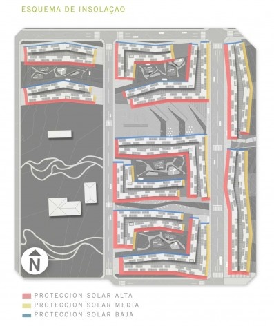 Diagrama de insolação.Concurso Habitação para Todos. CDHU. Edifícios de 6/7 pavimentos - 1º Lugar.<br />Autores do projeto  [equipe vencedora]