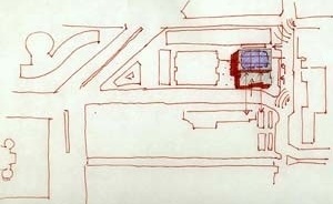 Implantação – ruído urbano e integração com a Praça da Liberdade<br />Imagem dos autores do projeto 