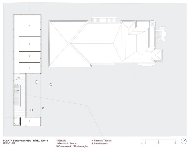 Museu da Diversidade Sexual, planta segundo piso, nível 109,14. Hereñú + Ferroni Arquitetos, 2014<br />Imagem divulgação 