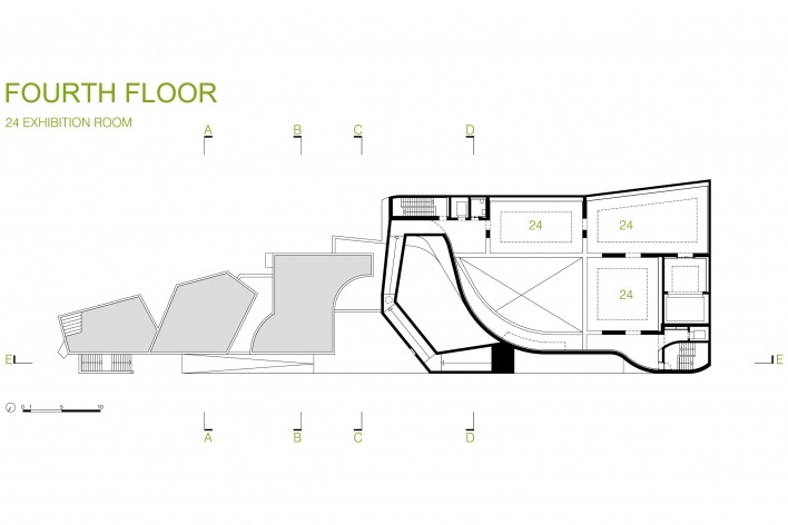 Sede da Fundação Iberê Camargo, planta do 4º pavimento. Arquiteto Álvaro Siza, 2008<br />Desenho escritório 