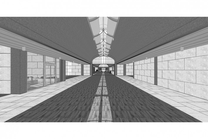 Museu de Arte Kimbell, vista interna, Fort Worth, Texas, EUA, 1972. Arquiteto Louis I. Kahn<br />Modelo tridimensional Miguel Bernardi / Imagem Edson Mahfuz 