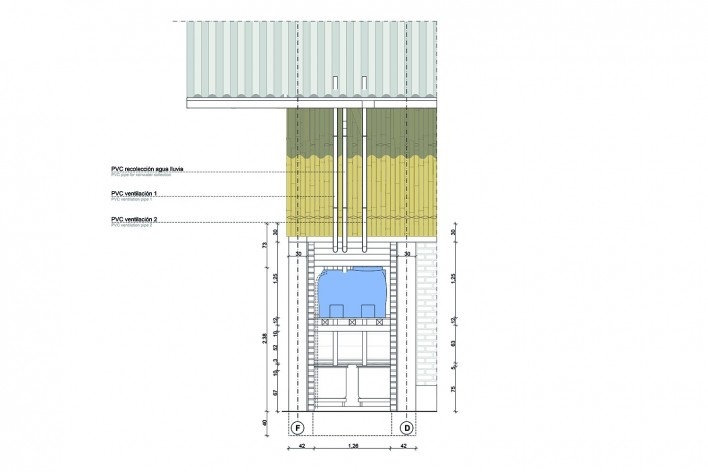 Centro Cultural Chamanga, detalle baño, San José de Chamanga, Esmeraldas, Ecuador, 2018. Atarraya Taller de Arquitectura, Opción Más Chamanga, Universidad de Ciencias Aplicadas de Munich, Universidad Estatal de Portland y Universidad de Tokio<br />Imagen divulgación  [Atarraya Taller de Arquitectura]